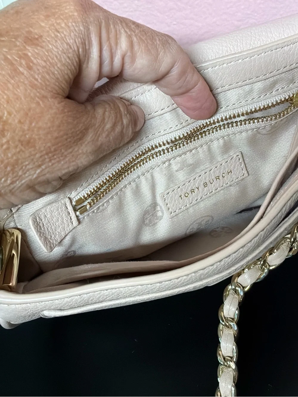 Tory Burch Blush Leather Whipstitch Crossbody Bag